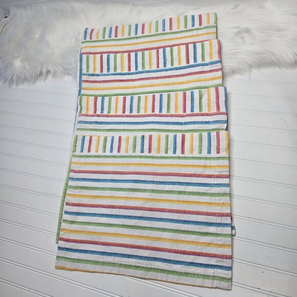 (8) Vintage Fabric Placemats Rainbow Striped Vinyl/Plastic Backing Homemade - Picture 2 of 9